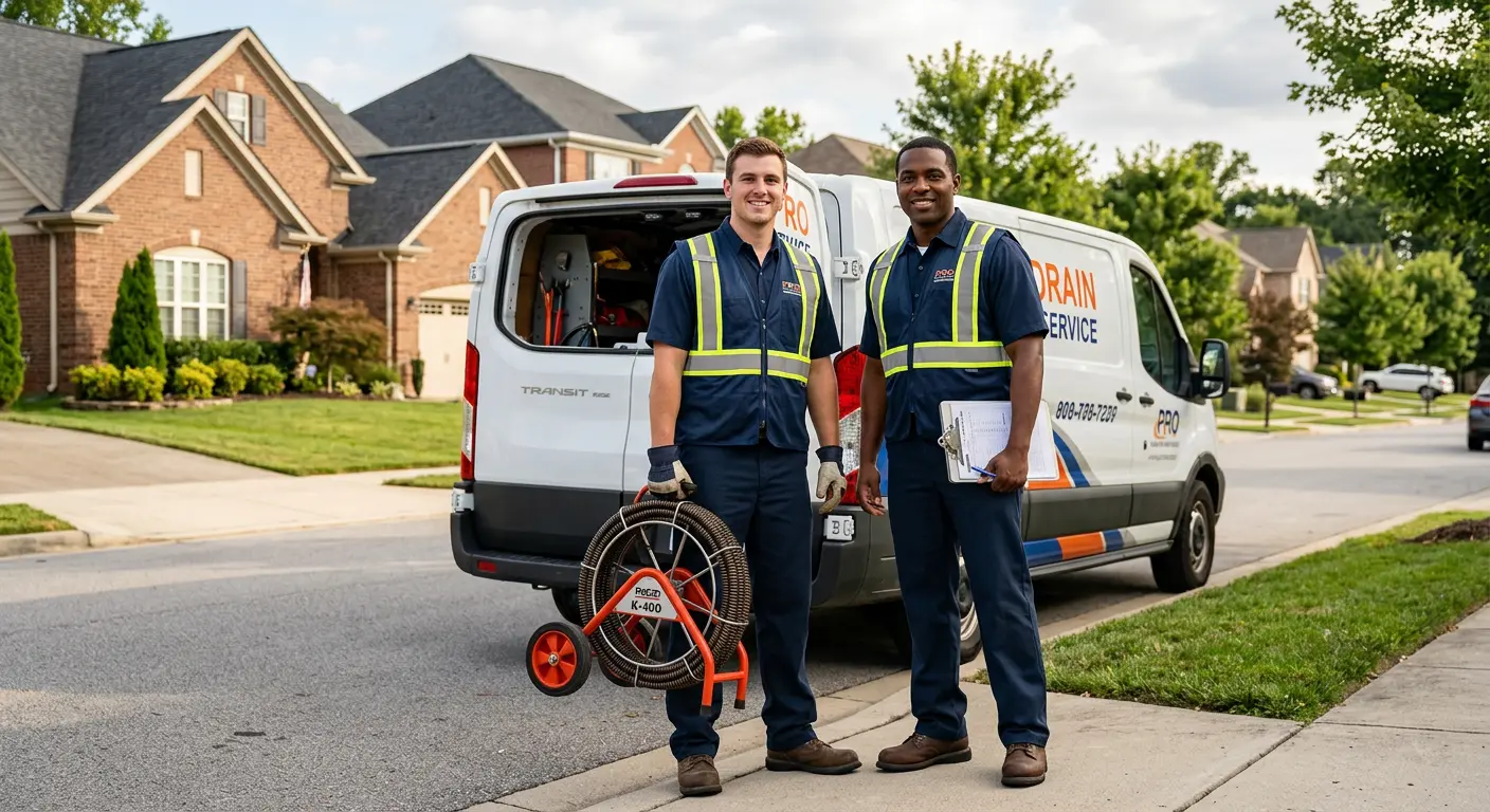 Sewer and drain service team with equipment ready for work in Mechanicsville