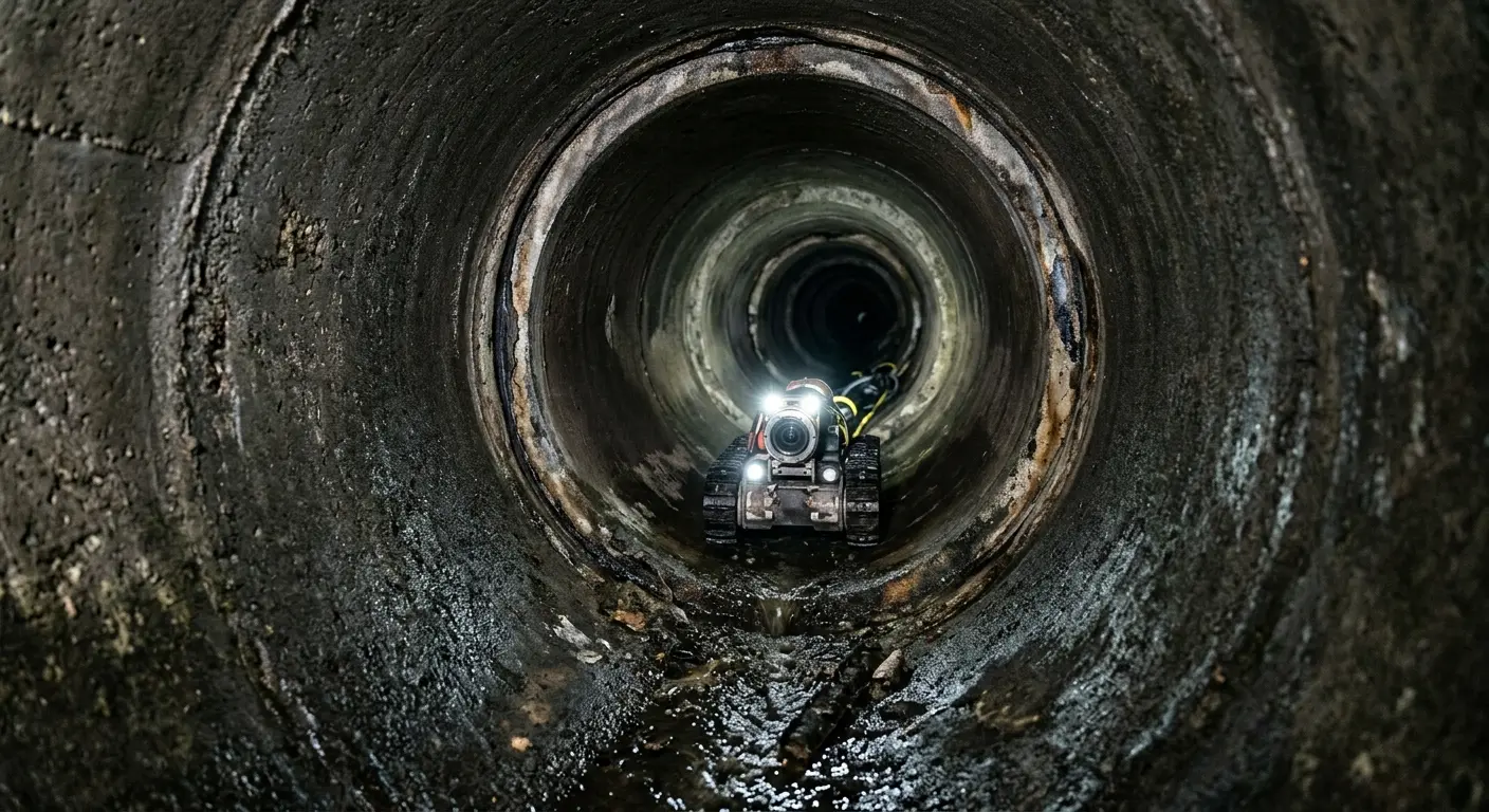 Robotic sewer camera inspecting pipe interior for Sewer Line Cleaning in Mechanicsville